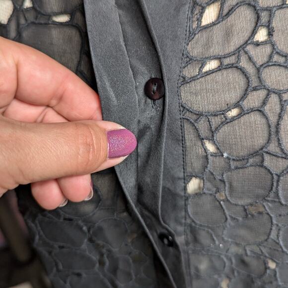 Allsaints Zepetelli Black Sheer Floral Eyelet Lace Mini Button Up Shirt Dress 0 - Picture 4 of 7